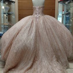 SZ 14 QUINCEAÑERA ROSEGOLD GLITTER BALLGOWN DRESS
