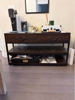 Dark Wood Console Table / Entryway Table with Drawers & Shelves