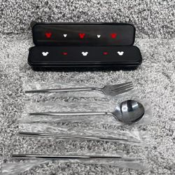 Micky Mouse Stainless Steel Spoon Fork Chopsticks Flatware Set With Case