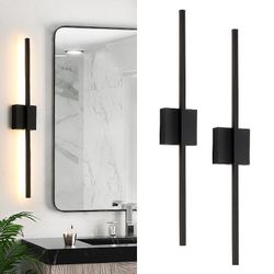 Lonrukat Wall Sconces Set of Two, 28 Inch Dimmable LED Wall Sconce Modern Black Sconces 2