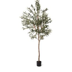 6ft Artificial Olive Tree - Realistic Faux Silk Indoor Plant with Realistic Olives - Sturdy Natural Wood Trunk - Perfect for Home and Office Decoratio