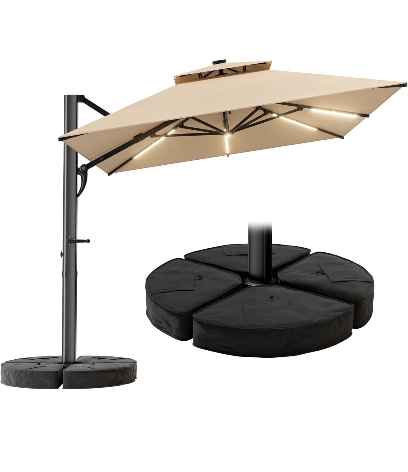 9x12 patio umbrella 9x12 ft Patio Umbrella with Base Included, Solar Lights Large Umbrella  Outdoor Patio with 360°