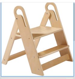 Wooden Step Stool, 2-Step Toddler Stool with Handles,
