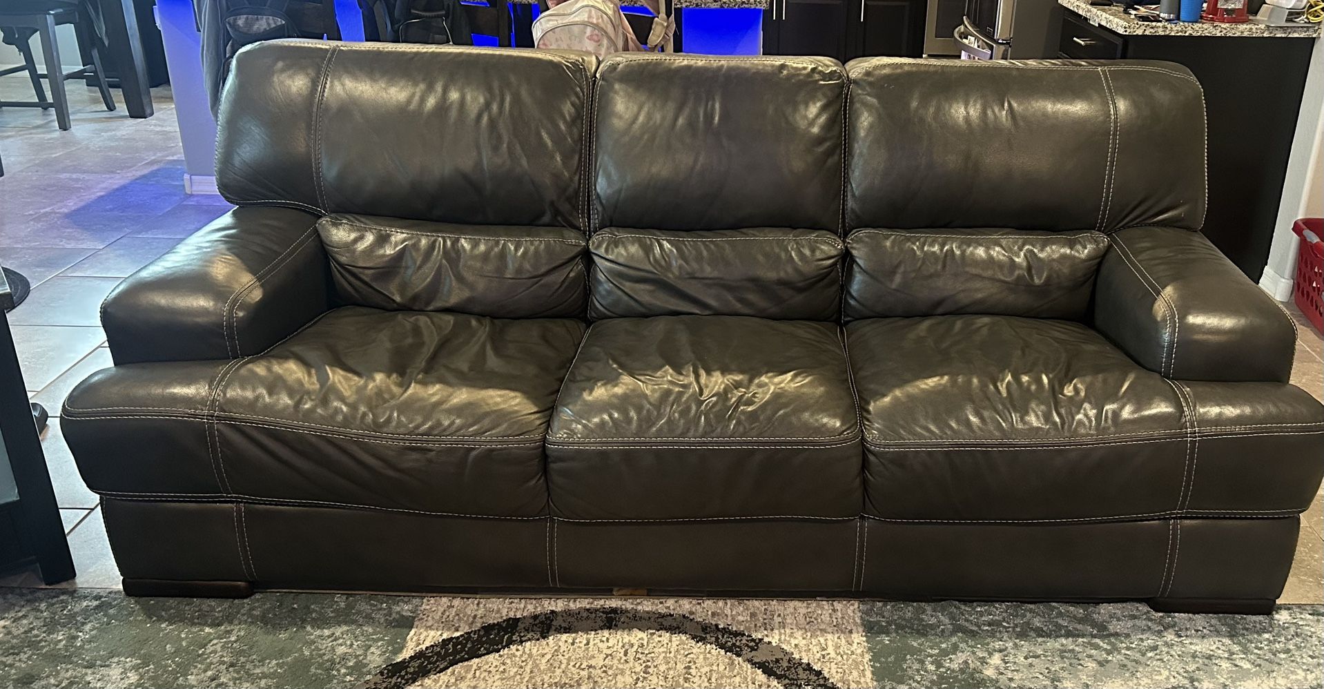 Charcoal Leather Sofa And Loveseat