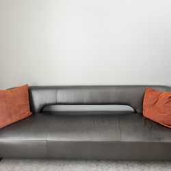Modern Gray Leather Sofa - Excellent Condition 
