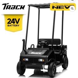 24V Ride on Car, Electric Golf Cart with Ceiling, Ride on Truck with Remote Control, Music, Rear Storage Box, Electric Car for Boys Girls Age 