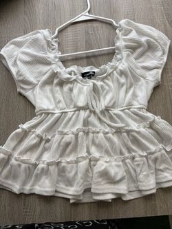 Sugar Kiss White Ribbed Ruffle Peplum Top