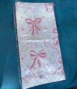 Pink Ribbon Bow Birthday  Party Table Cover and Napkins