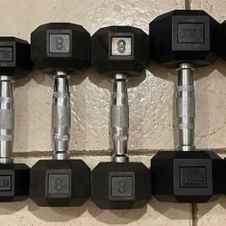 PAIRS  OF  RUBBER  HEX  DUMBBELLS  :  5s  8s  10s 