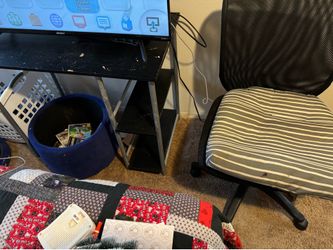 Computer desk and lamp
