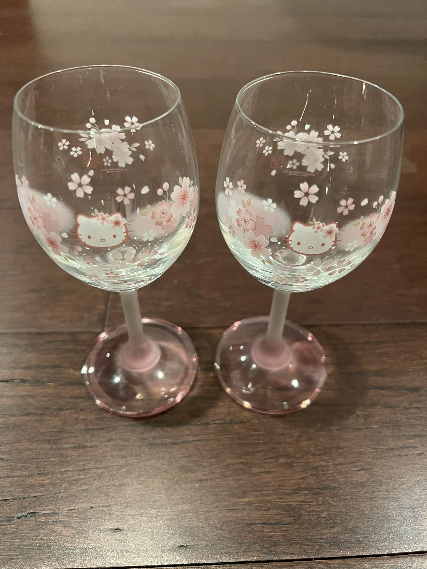 Hello Kitty Sanrio Japanese Pink Sakura Wine Glass, Set of 2