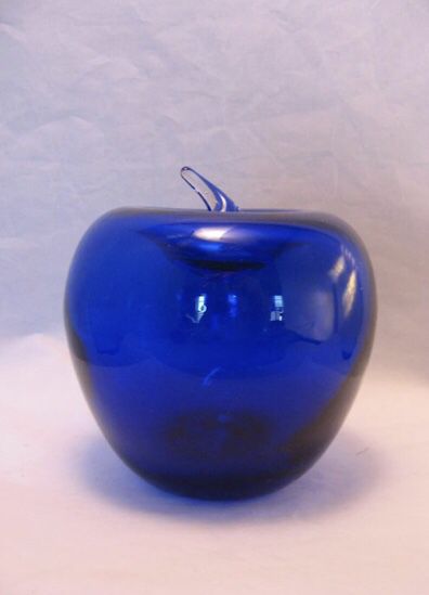Cobalt blue Blenko glass apple  with attached stem made USA NEW 3 available 