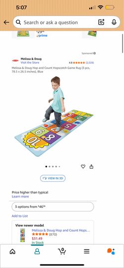 Melissa & Doug Hop & Count Hopscotch Game Rug With Bean Bags New In Box