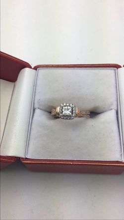 14k Rose Gold Princess Cut Diamond Halo Design Set With Round Diamonds Size 5