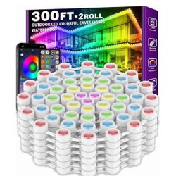 300FT Permanent Outdoor RGB Lights - IP67 Waterproof with Smart App Control Remote, DIY Scene Modes, Music Synchronization, Eaves Light