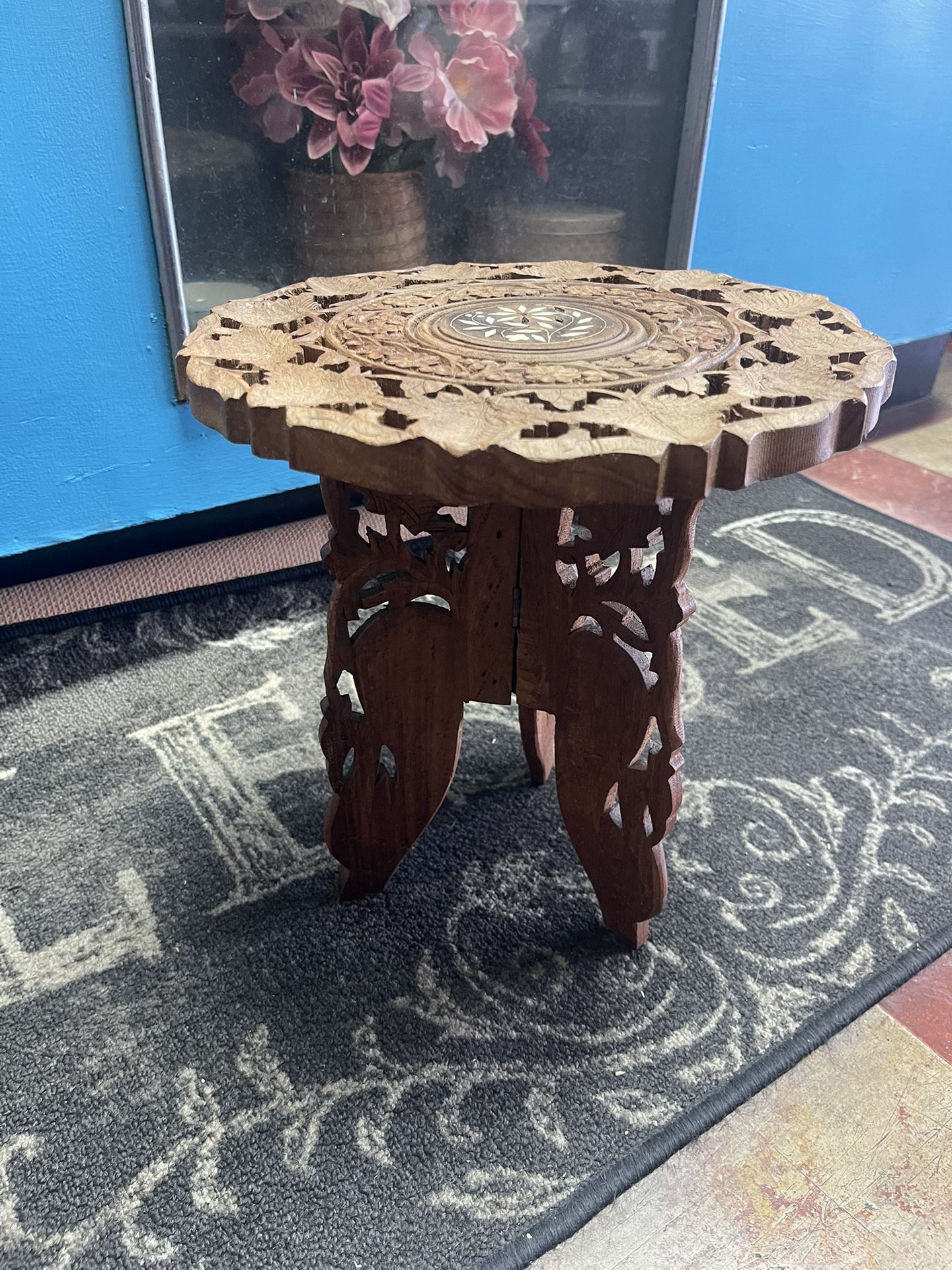 1970 India Hand Carved Teak Table SMALL!!!