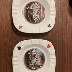 Vintage Dogs Playing Poker Ashtrays Set Of 2