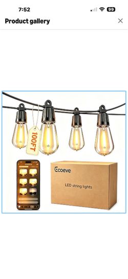 Outdoor String Lights 100FT, Waterproof, Adjustable Warm White LED, Suitable for Garden and Courtyard