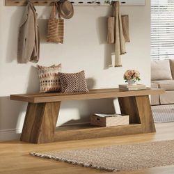 63" Entryway Bench With Storage Shelf, 2-Tier End Of Bed Bench
