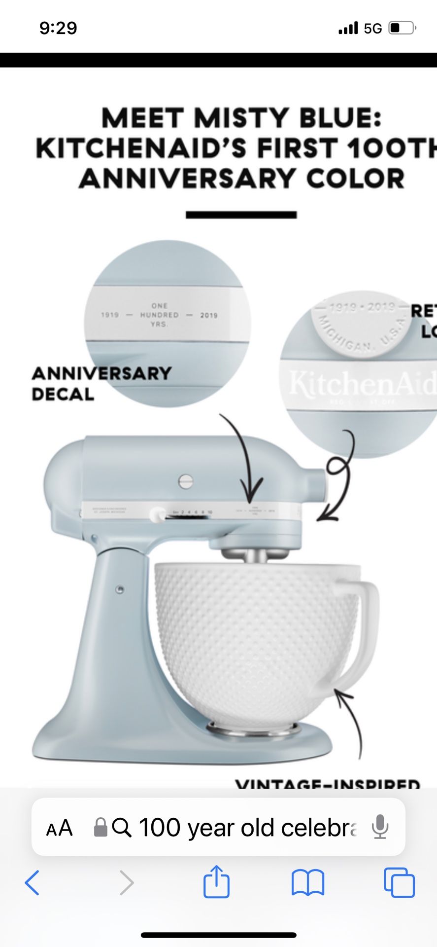 KitchenAid 100th Anniversary Misty Blue Stand Mixer 2019