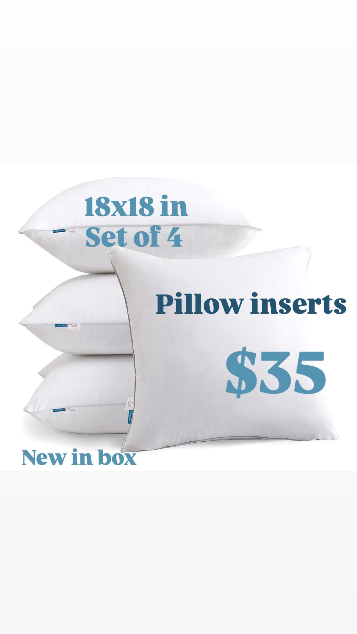 18"x18" Pillow Inserts (Set of 4) - 100% Cotton Cover, Square Throw Pillow Inserts for Couch, Sofa, Bed - Decorative 18 Inch White Pillow Inserts