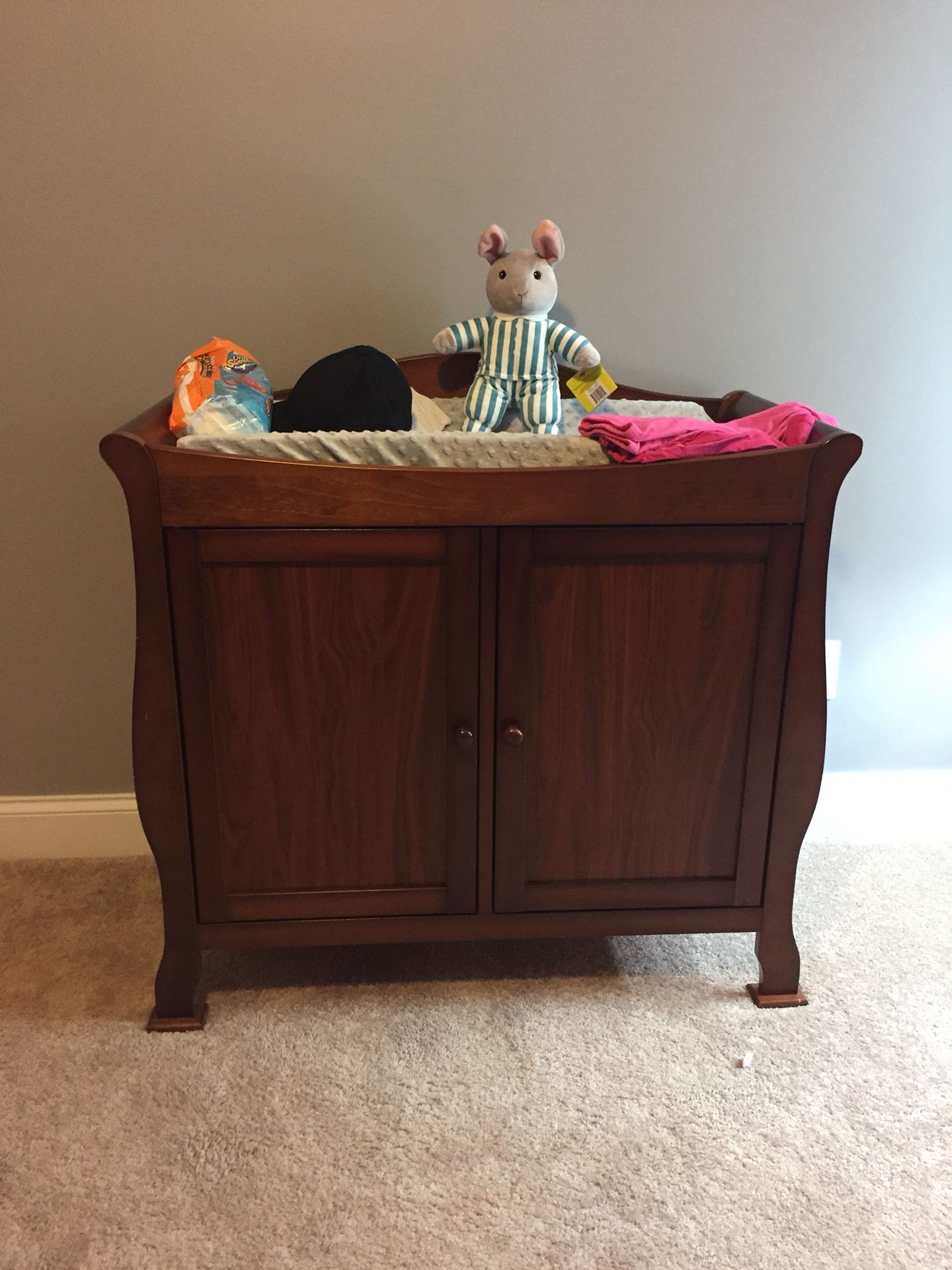 Crib, changing table, and dresser