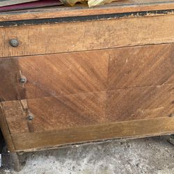 Mid Century Dresser Highboy   3 Drawer TIGER MAPLE  Chest Original Hardware 35” Height 41” Width 19” Depth By MORRIS FURNITURE MFG. CO. LOS ANGELES
