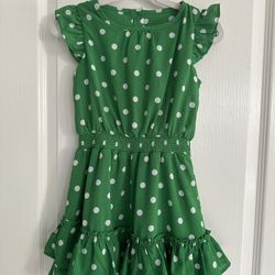 Janie And Jack Retro Style Green And White Polka Dot Dress Size 5 5T