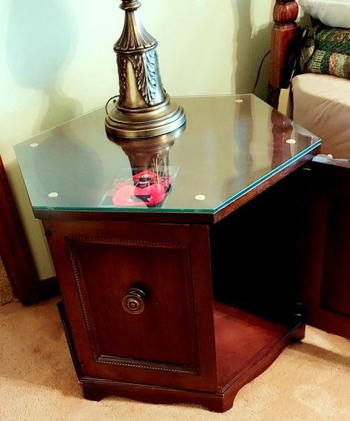 2 Vintage Set wood end tables with storage