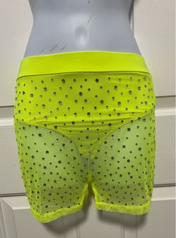 Banjul Neon Yellow Mesh Rhinestone Mini Shorts