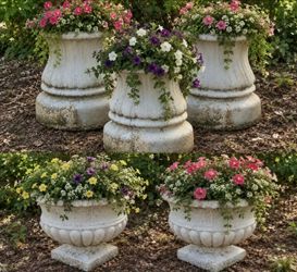 Antique Concrete Garden Planters – 5 Pieces