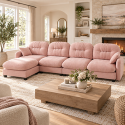 Roselyn 140" Modular Chenille Cloud L-Shaped Sectional Sofa with Ottoman