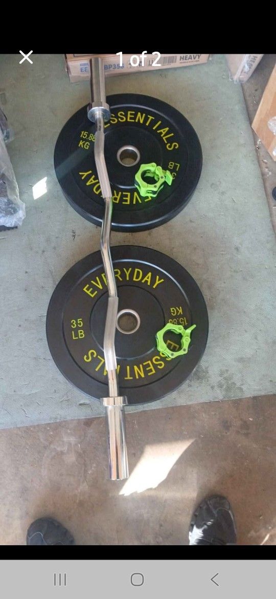 Bumper Plates 35 Set, Ez Curl Bar