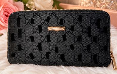 Black Monogram Zip-Around Wallet