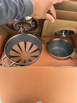 pots and pans our place set of 4 2 size 8.5 one pot one pan  2 size 10.5 one pot one pan  Pick up in sun valley  Cash only
