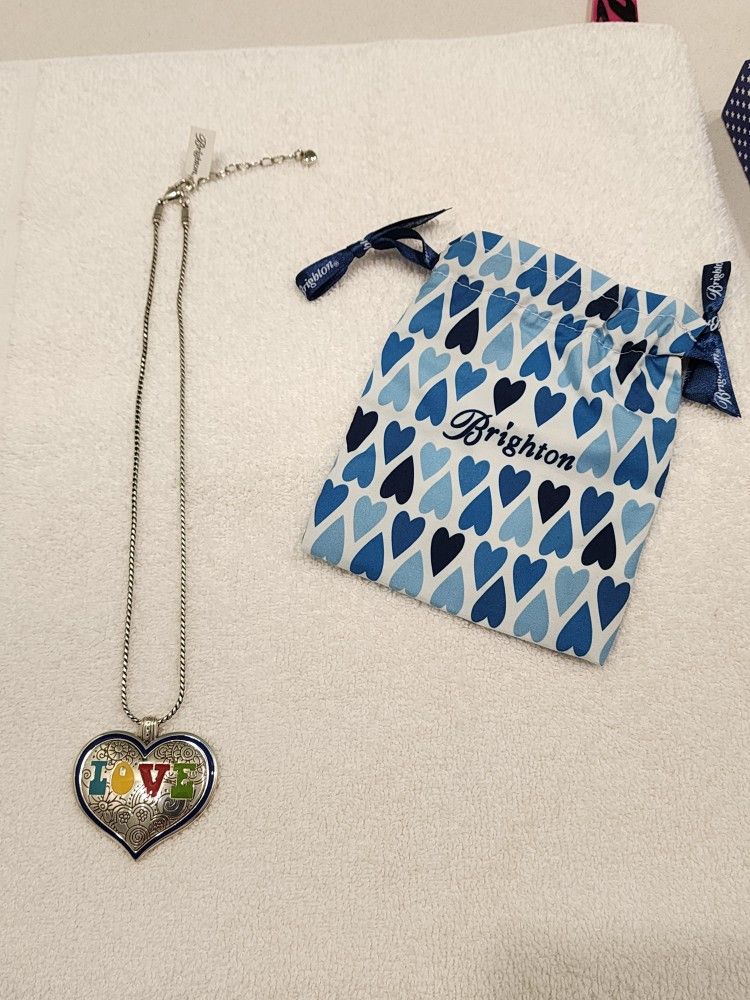 Brighton Silver and Colored Love Heart Shaped Pendant Necklace 24"