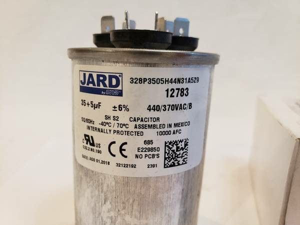 35 + 5 MFD x 370 or 440 VAC Motor Dual Run Capacitor Round Jard 12783