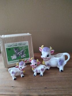 Vintage Purple Cow Creamer W/ S&P set