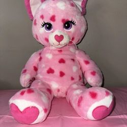 Build-A-Bear Workshop Pink Cat With Hearts Valentine's Day Plush Stuffed Animal 