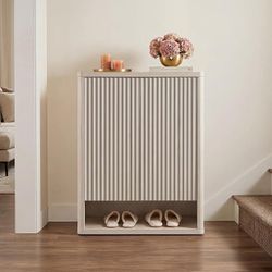 SICOTAS Shoe Cabinet 44 inch Tall Fluted Shoe Cabinet with Doors & 4 Shelves Wooden Large Hidden Shoe Storage Organizer Modern Free Standing 6-Tier Ca