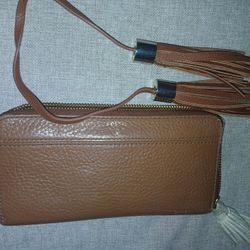 FOSSIL Zip Around Tassel Pull 8"x4" Brown Pebbled Leather Clutch Wallet Like New $6 Pick up Mckinney 