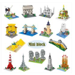 5 Famous London Tower Big Ben Bridge Paris Eiffel Tower Holland Windmill America Crysler Building Nano Mini Blocks Bricks Build Up Set 