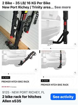 Bike rack holds 2 bikes. Fits on hitches. Allen s535- holds 70-lbs (35-lbs per bike)
