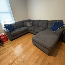Lightly Used Blue Sectional Couch – Super Comfortable + Accent Pillows!