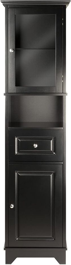 Wood Tall Cabinet with Glass Drawer and Door, Black