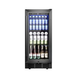 15 in. Single Zone 130-Cans Freestanding/Built-in Beverage and Wine Cooler in Black with Child Lock, Interior Light