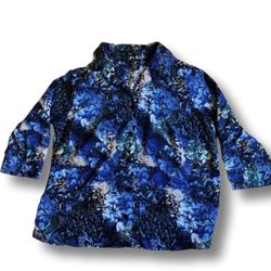 Women’s George Brand Funky Floral Pattern Silk Button Up Blouse Size 1X