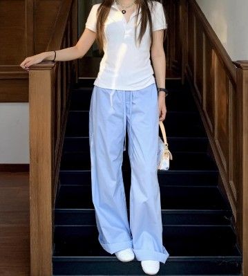 Where are the orange trees? Pink pure cotton casual pants for women, summer cool feeling, simple and loose, versatile, elastic waist, straight leg pan