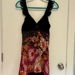 free people women’s summer dress xs with wool overlay and cotton inlay with crocheted straps