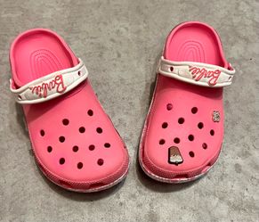 Crocs Barbie Pink/White Slip-On Clog Shoes Round Toe. Women’s Size 8